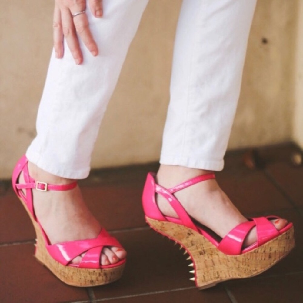 Betsey Johnson Hot Pink Cork Wedges